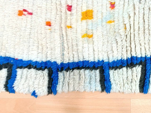 White and Blue Handmade Moroccan Berber Rug - Vintage Boho